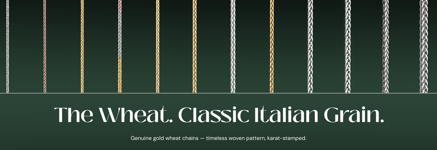 Italian gold wheat chains in 10K and 14K