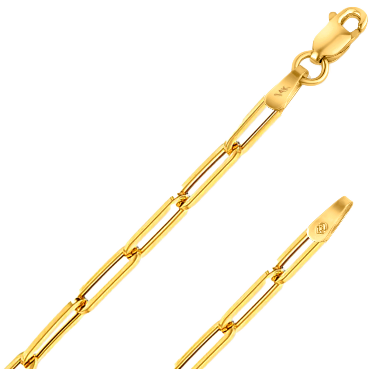 Colar de corrente de clipe de papel com corte de diamante de 1,50 mm - 4,20 mm em ouro amarelo sólido 14K REAL para homens e mulheres joias