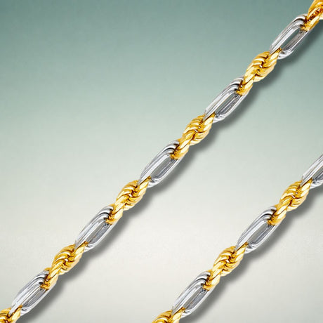 14K yellow and tricolor gold hollow and solid Figarope diamond cut chain, Italian made | ItalianFashions