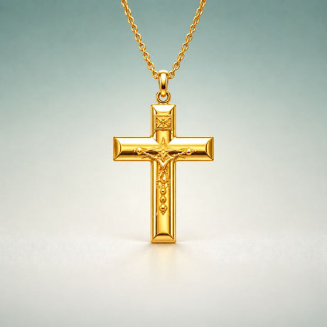 Italian 10K and 14K gold pendants for men in cross, religious, and symbolic designs