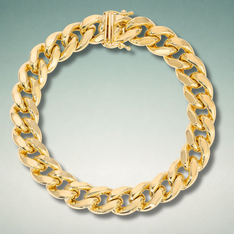 Italian 10K and 14K hollow gold bracelets for men in Cuban, Figaro, and rope styles