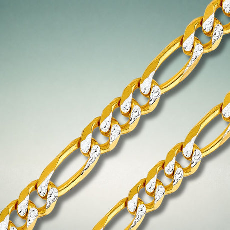Italian solid 10K and 14K gold chains in Cuban, Figaro, and rope styles
