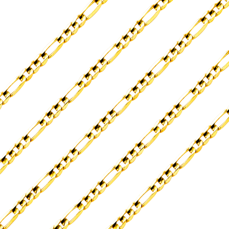 Italian solid 10K and 14K gold chains in Cuban, Figaro, and rope styles
