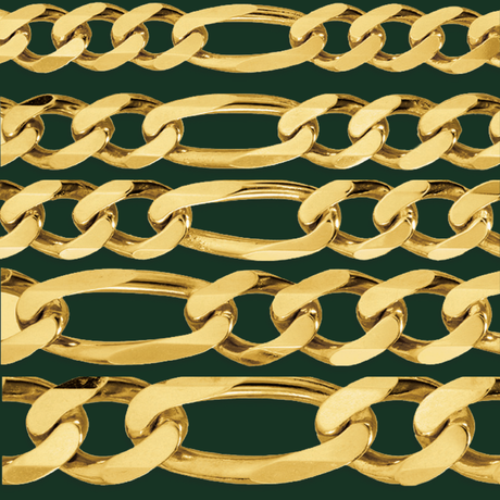 Italian solid 10K and 14K gold chains for men in Cuban link, Figaro, and rope styles