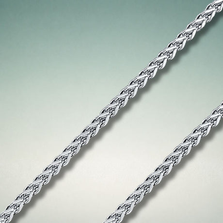 14K white gold square wheat chain with geometric diamond-cut links | Italian made | ItalianFashions
