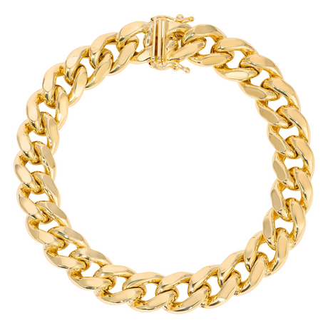 Italian 10K and 14K hollow gold bracelets for men in Cuban, Figaro, and rope styles