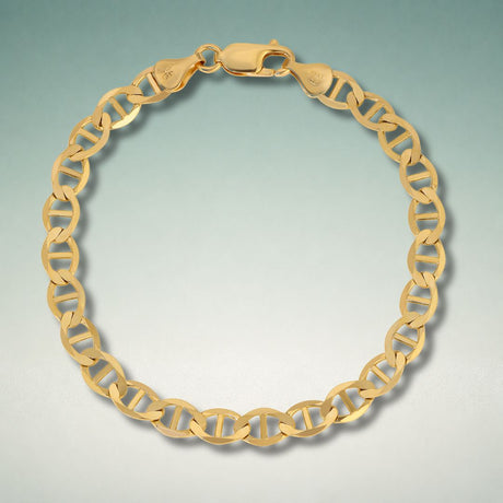 Italian 10K and 14K gold Mariner-link bracelets with a textured oval-link design