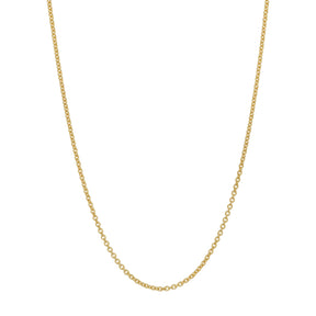 10k Italy Gold Chain: 0.75mm-1.25mm Diamond Cut Rolo Italian Gold Chain displayed against a white background.