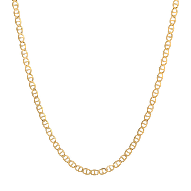 10K Solid Yellow 2.0mm-6.0mm Mariner Chain displayed elegantly on a white background.