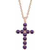 14K Gold Round Natural Amethyst Accented Cross Necklace or Pendant