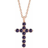 14K Gold Round Lab-Grown Alexandrite Accented Cross Necklace or Pendant