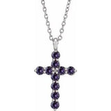14K Gold Round Lab-Grown Alexandrite Accented Cross Necklace or Pendant
