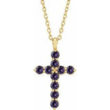 14K Gold Round Lab-Grown Alexandrite Accented Cross Necklace or Pendant
