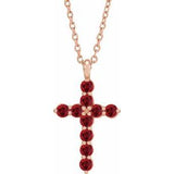 14K Gold Round Lab-Grown Ruby Accented Cross Necklace or Pendant
