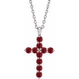 14K Gold Round Lab-Grown Ruby Accented Cross Necklace or Pendant