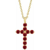 14K Gold Round Lab-Grown Ruby Accented Cross Necklace or Pendant