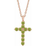 14K Gold Round Natural Peridot Accented Cross Necklace or Pendant