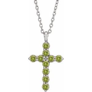 14K Gold Round Natural Peridot Accented Cross Necklace or Pendant