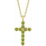 14K Gold Round Natural Peridot Accented Cross Necklace or Pendant
