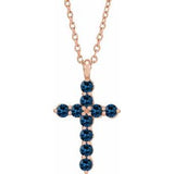 14K Gold Round Lab-Grown Blue Sapphire Accented Cross Necklace or Pendant