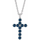 Platinum Round Lab-Grown Blue Sapphire Accented Cross Necklace or Pendant