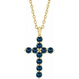 14K Gold Round Natural Blue Sapphire Accented Cross Necklace or Pendant