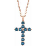 14K Gold Round Natural Blue Sapphire Accented Cross Necklace or Pendant