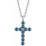 Platinum Round Natural Blue Zircon Accented Cross Necklace or Pendant