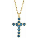 14K Gold Round Natural Blue Zircon Accented Cross Necklace or Pendant