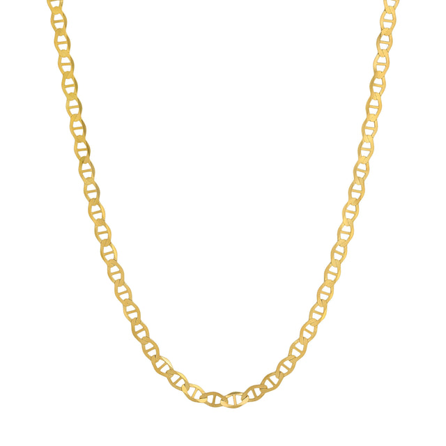 10K Solid Yellow 2.0mm-6.0mm Mariner Chain displayed elegantly against a white background.