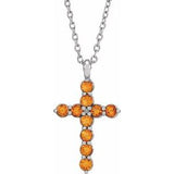 14K Gold Round Natural Citrine Accented Cross Necklace or Pendant