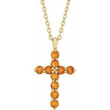 14K Gold Round Natural Citrine Accented Cross Necklace or Pendant