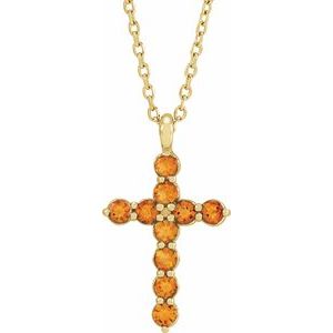 14K Gold Round Natural Citrine Accented Cross Necklace or Pendant