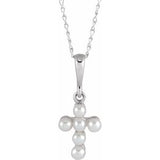 14K Gold Cultured White Seed Pearl Youth Cross Necklace or Pendant