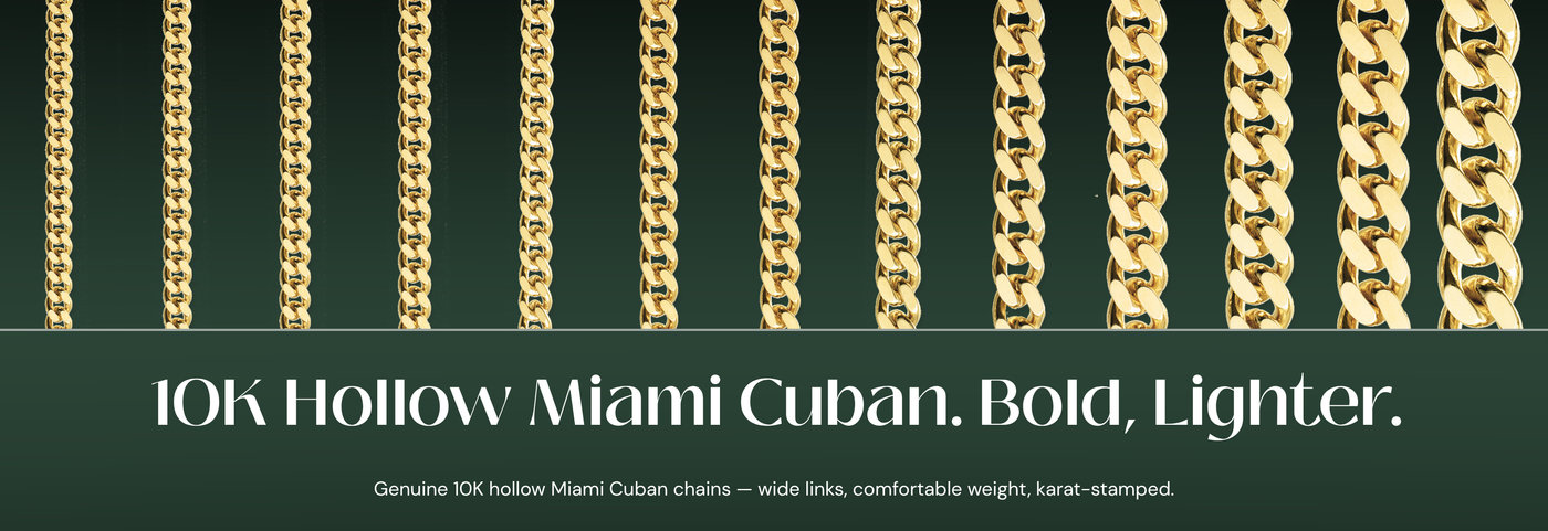 Italian 10K hollow Miami Cuban chains with wide links