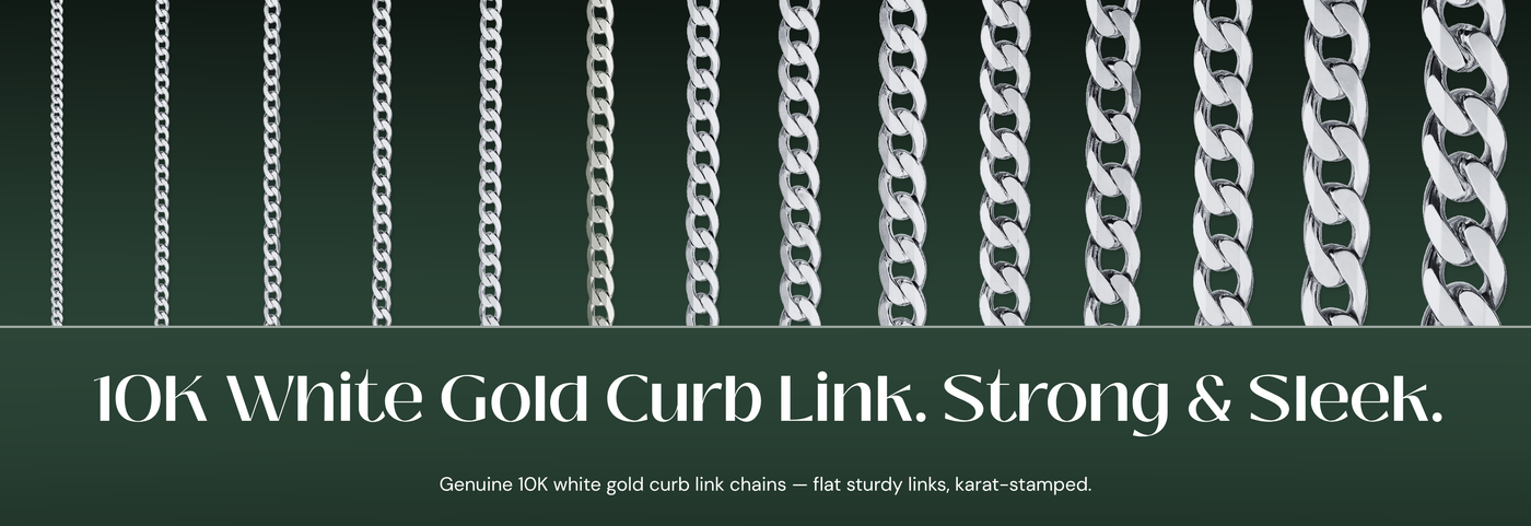 Italian 10K white gold curb link chains