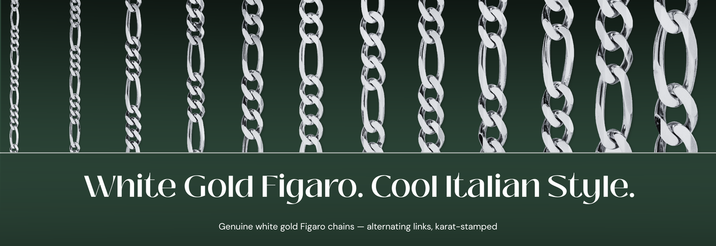 Italian 10K white gold Figaro chains with alternating links