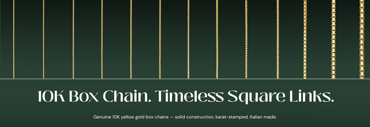Italian 10K yellow gold box chain necklaces