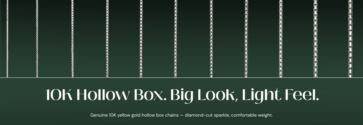 Italian 10K yellow gold hollow diamond-cut box chains