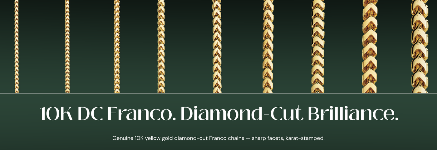 Italian 10K yellow gold diamond-cut Franco chains