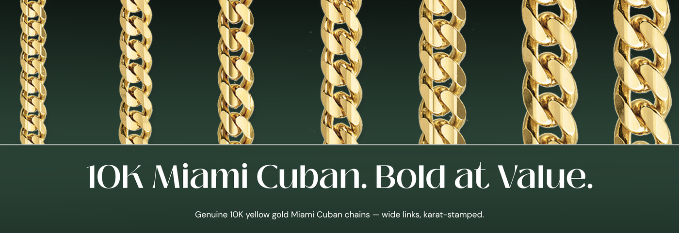 Italian 10K yellow gold Miami Cuban chains with wide links