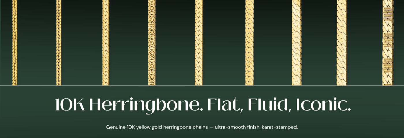 Italian 10K yellow gold herringbone chains