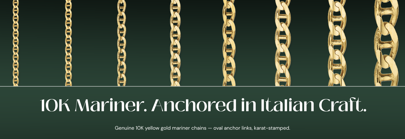Italian 10K yellow gold mariner chains with oval links