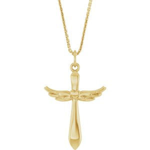 14K Gold Angel Wing Cross Necklace or Pendant