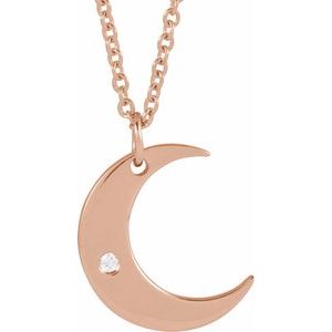 14K Gold Round Natural Diamond Crescent Moon Necklace or Pendant – 0.01 CTW