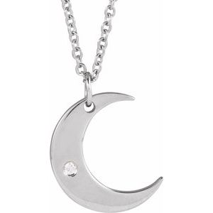 14K Gold Round Natural Diamond Crescent Moon Necklace or Pendant – 0.01 CTW