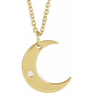 14K Gold Round Natural Diamond Crescent Moon Necklace or Pendant – 0.01 CTW