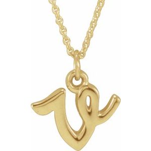 14K Gold Initial V Petite Necklace or Pendant