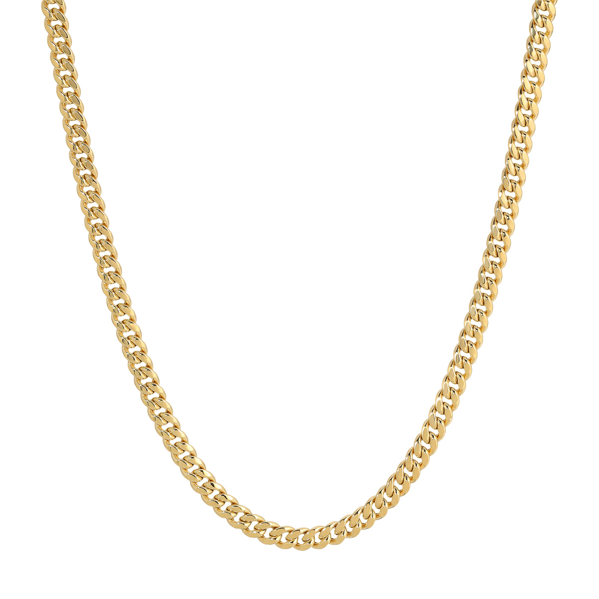 Close-up of a 14K real hollow yellow gold Miami Cuban chain 