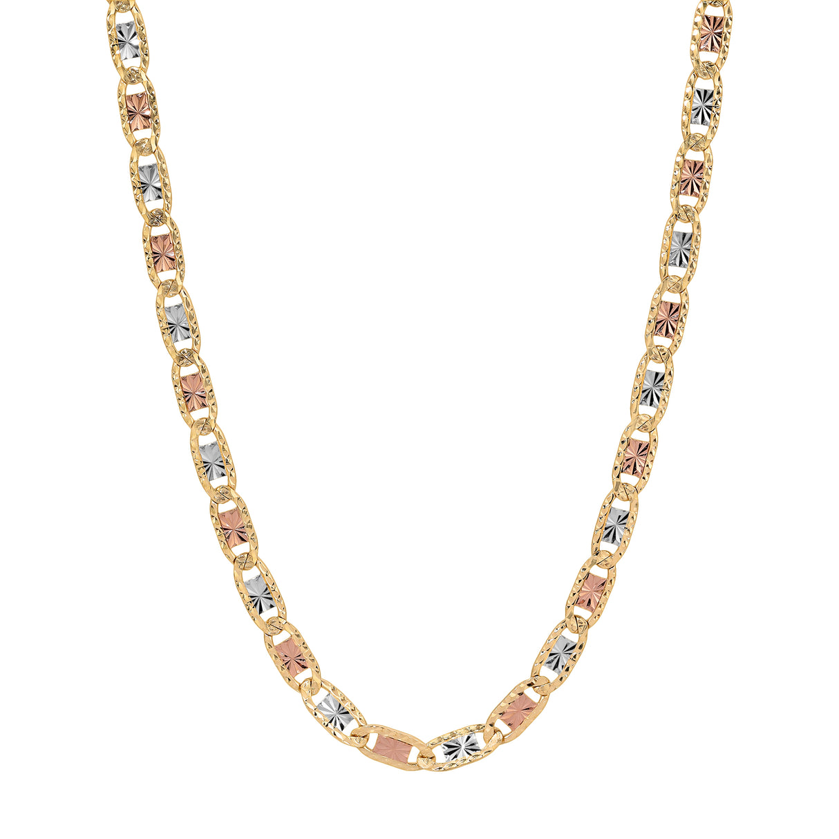 14K REAL Solid Yellow White Rose Tricolor Gold 1.50mm-5.00mm | Diamond Cut Valentino Chain by Italian Fashions